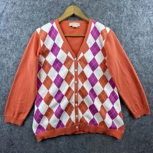 Michael Kors Sweater Womens Extra Large Argyle Cardigan Academia Nerd Preppy